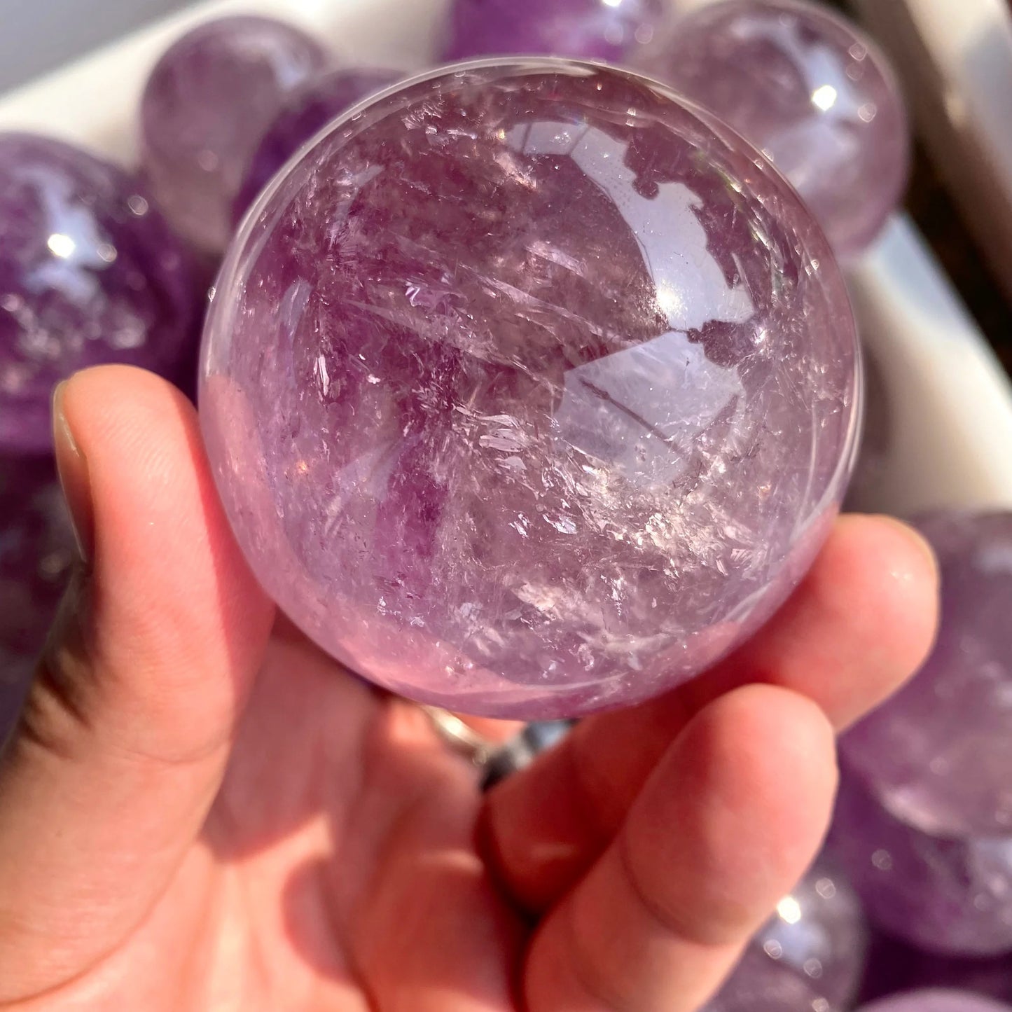 Natural Crystal Sphere amethyst clear quartz rose small (1 inch, eco) to medium (1.5 inch ,4cm)