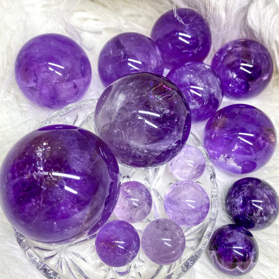 Natural Crystal Sphere amethyst clear quartz rose small (1 inch, eco) to medium (1.5 inch ,4cm)