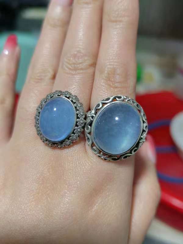 💙🦋Aquamarine Sparkling cat eye 925 Silver Ring