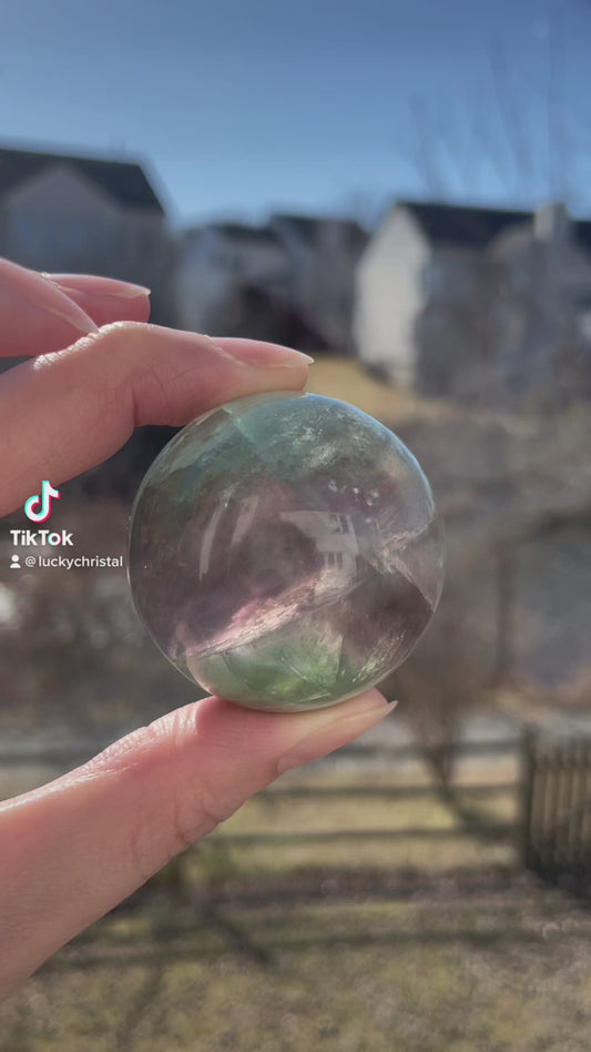 Watermelon Phantom Fluorite Crystal Sphere