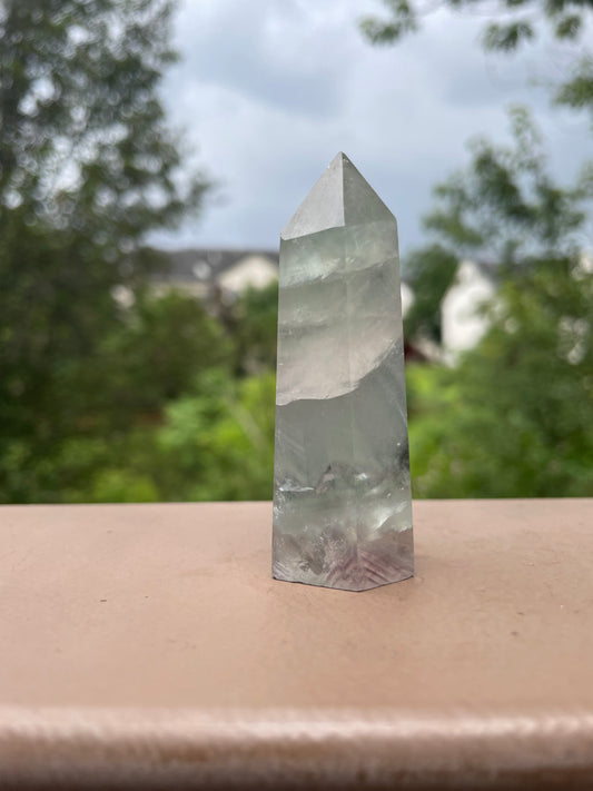 Phantom Light blue fluorite crystal tower