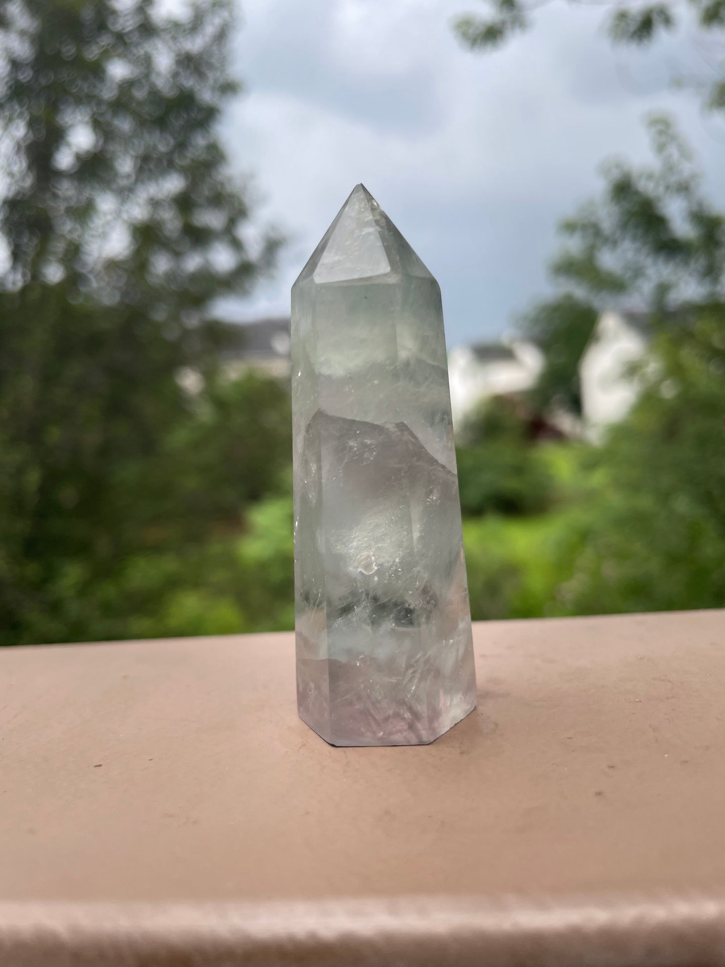 Phantom Light blue fluorite crystal tower