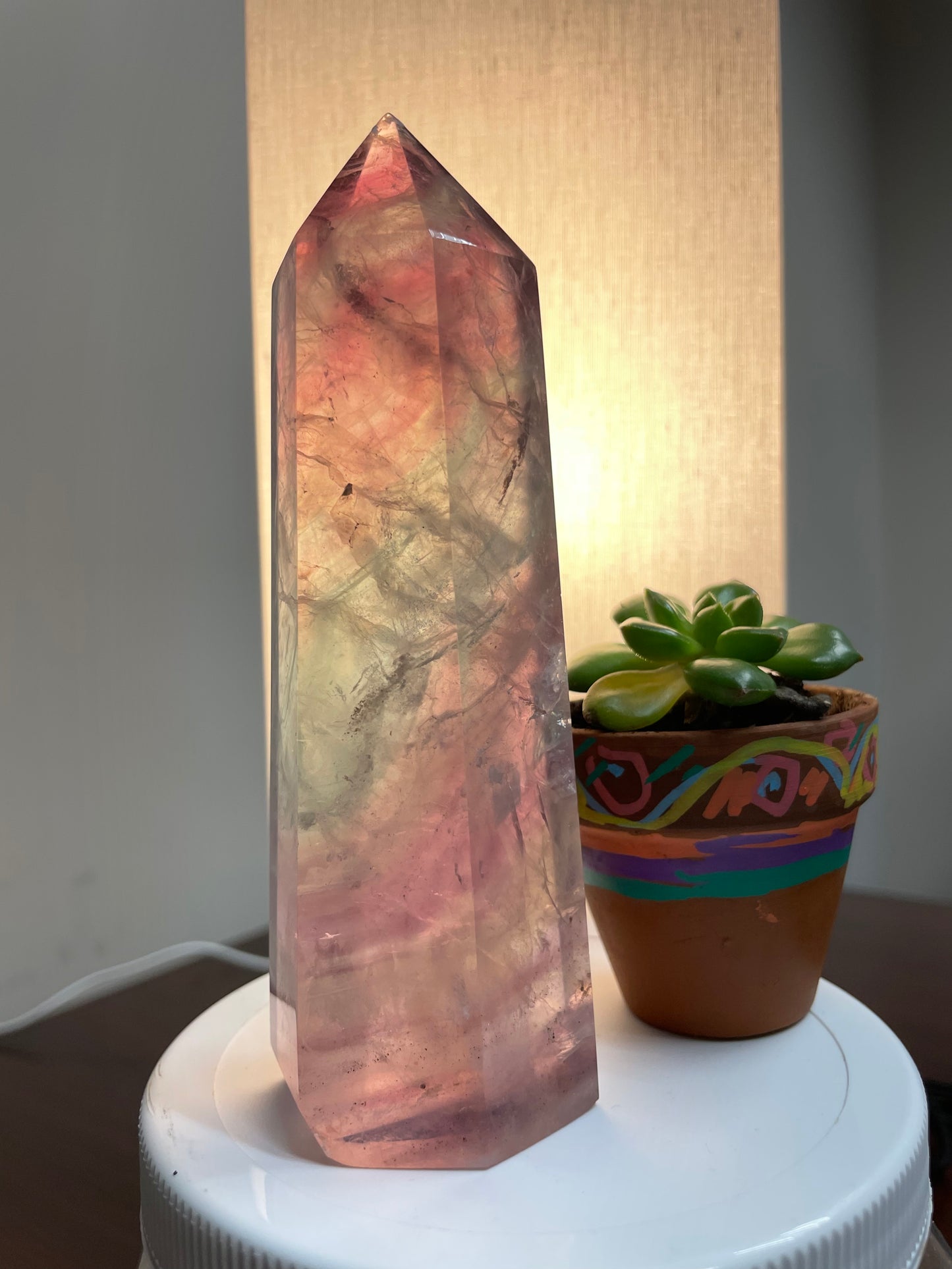 Watermelon fluorite tower SUPER CLARITY RARE thousands of layers phamton