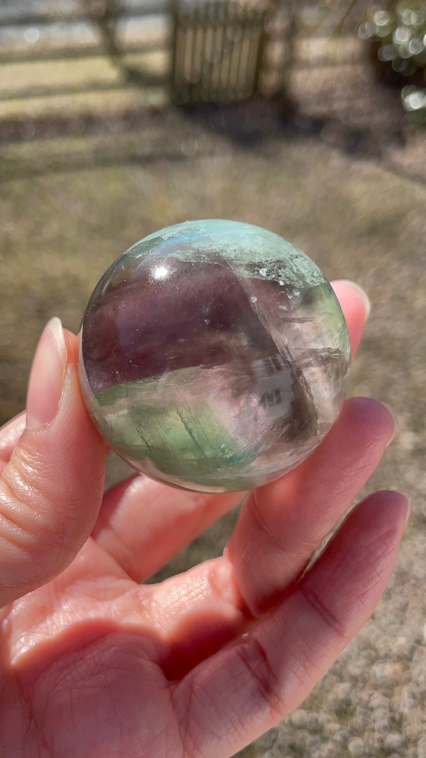 Watermelon Phantom Fluorite Crystal Sphere