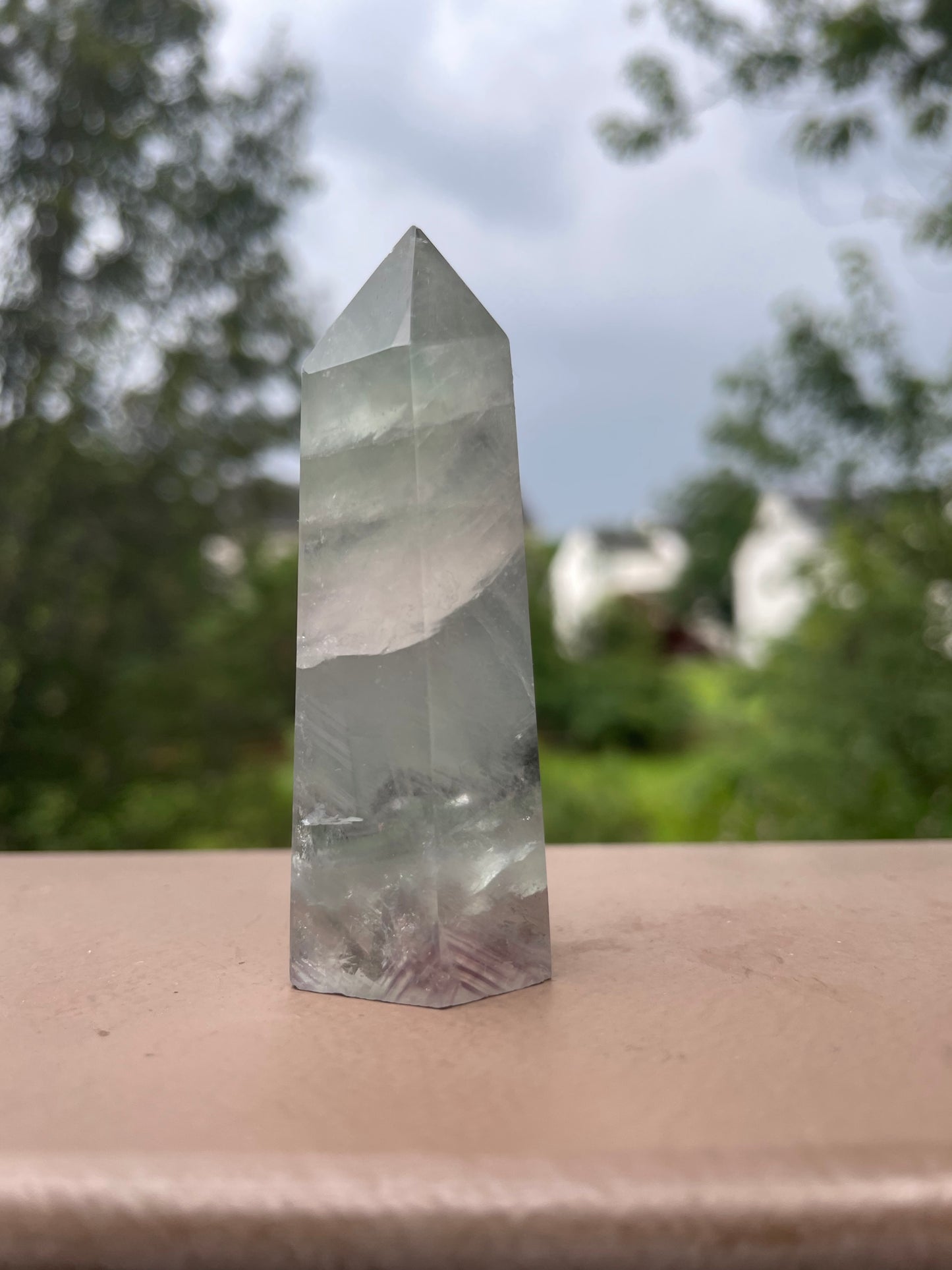 Phantom Light blue fluorite crystal tower