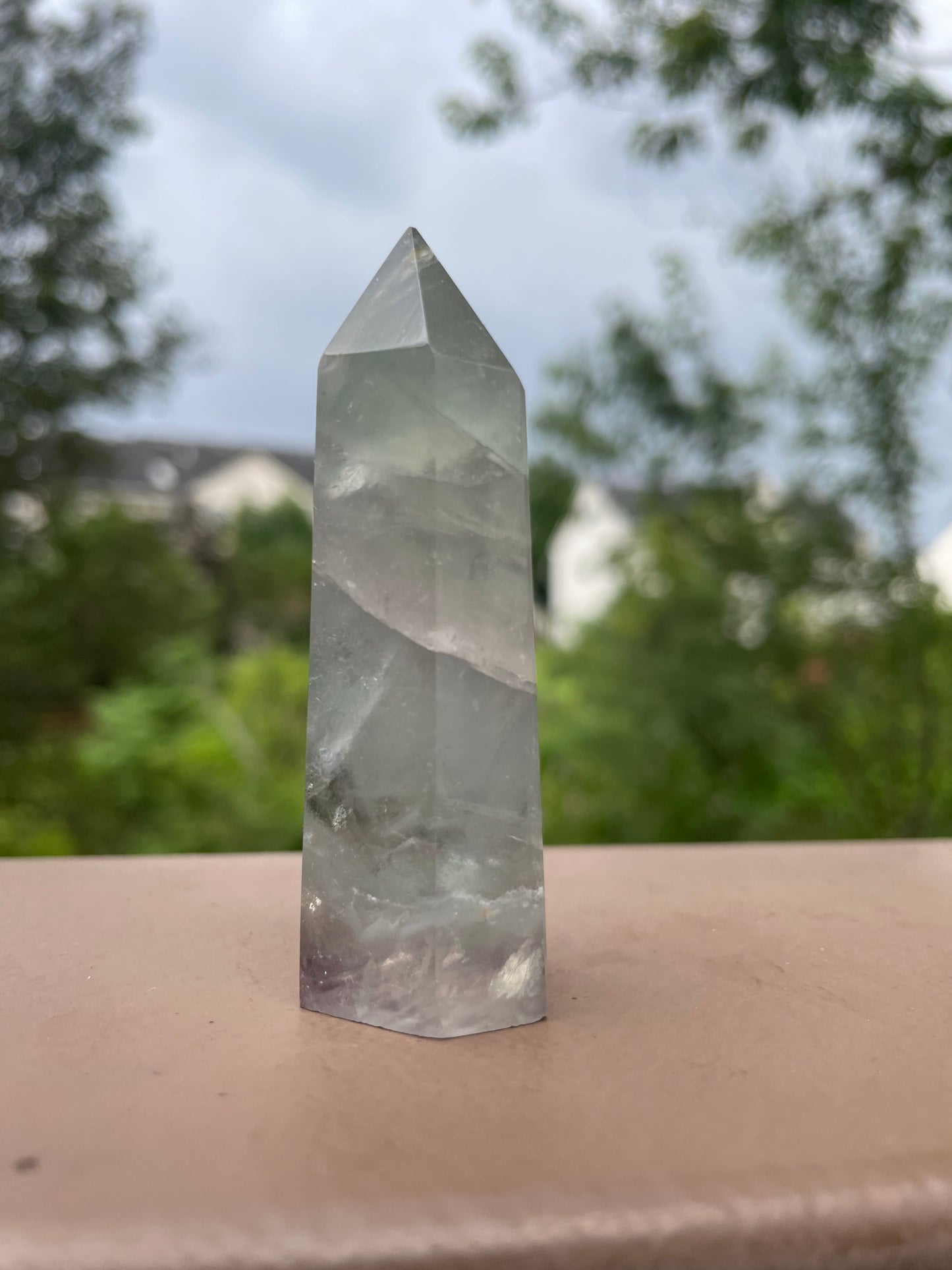 Phantom Light blue fluorite crystal tower