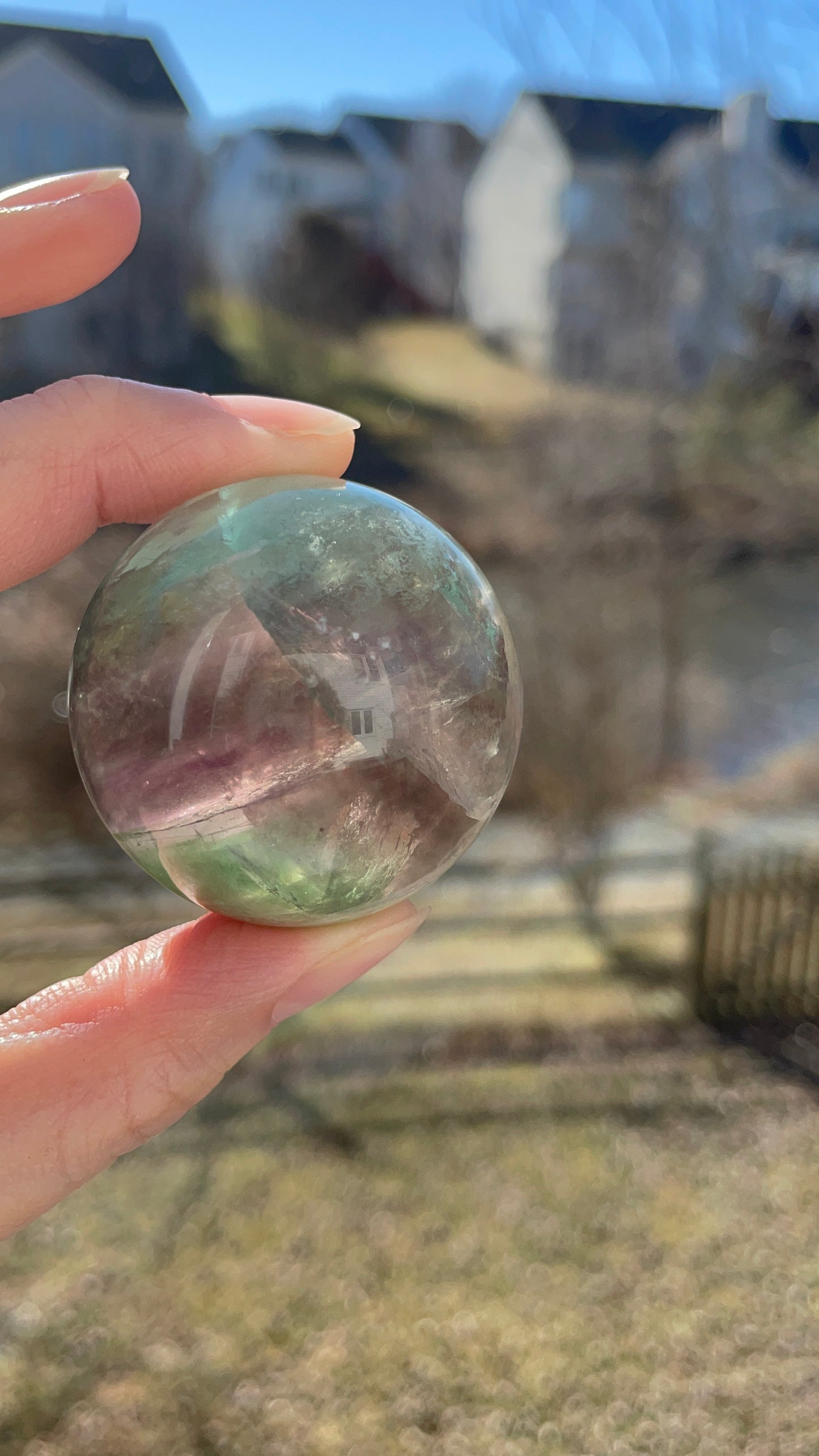 Watermelon Phantom Fluorite Crystal Sphere