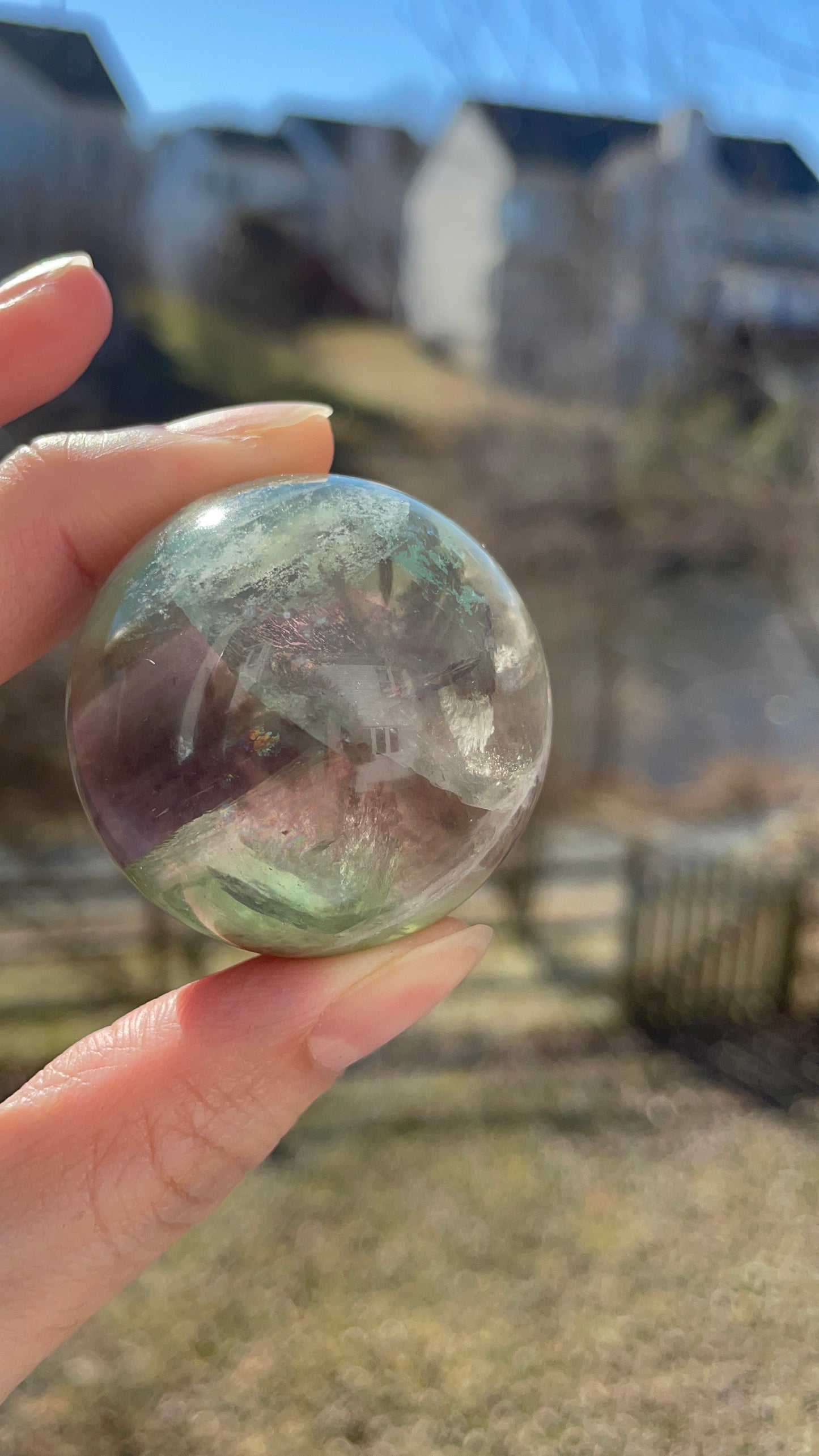 Watermelon Phantom Fluorite Crystal Sphere