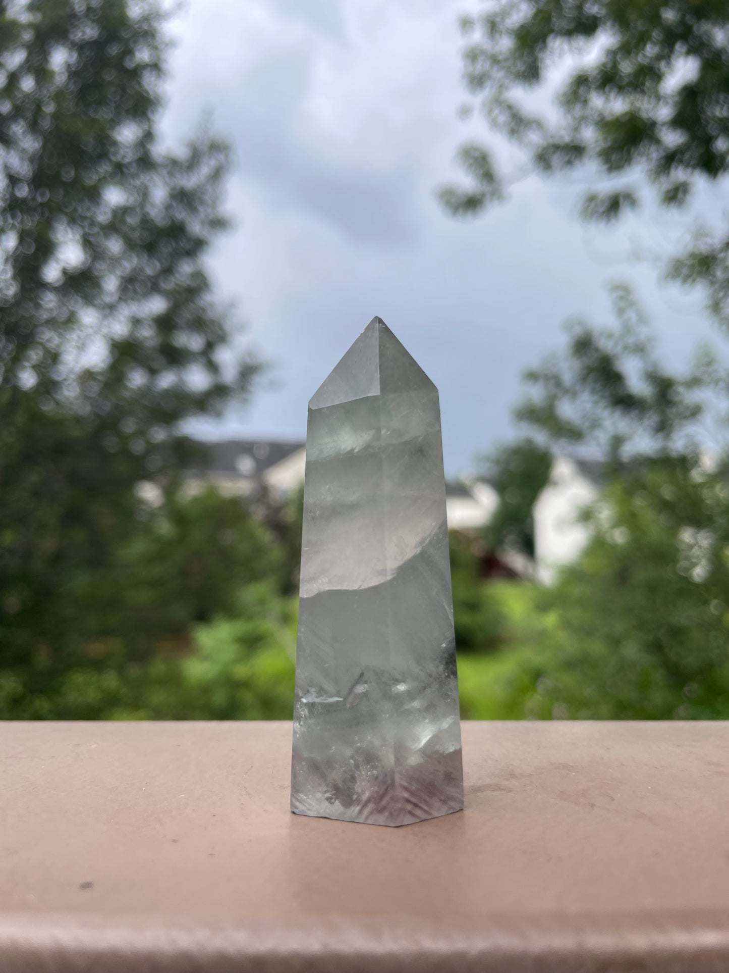 Phantom Light blue fluorite crystal tower